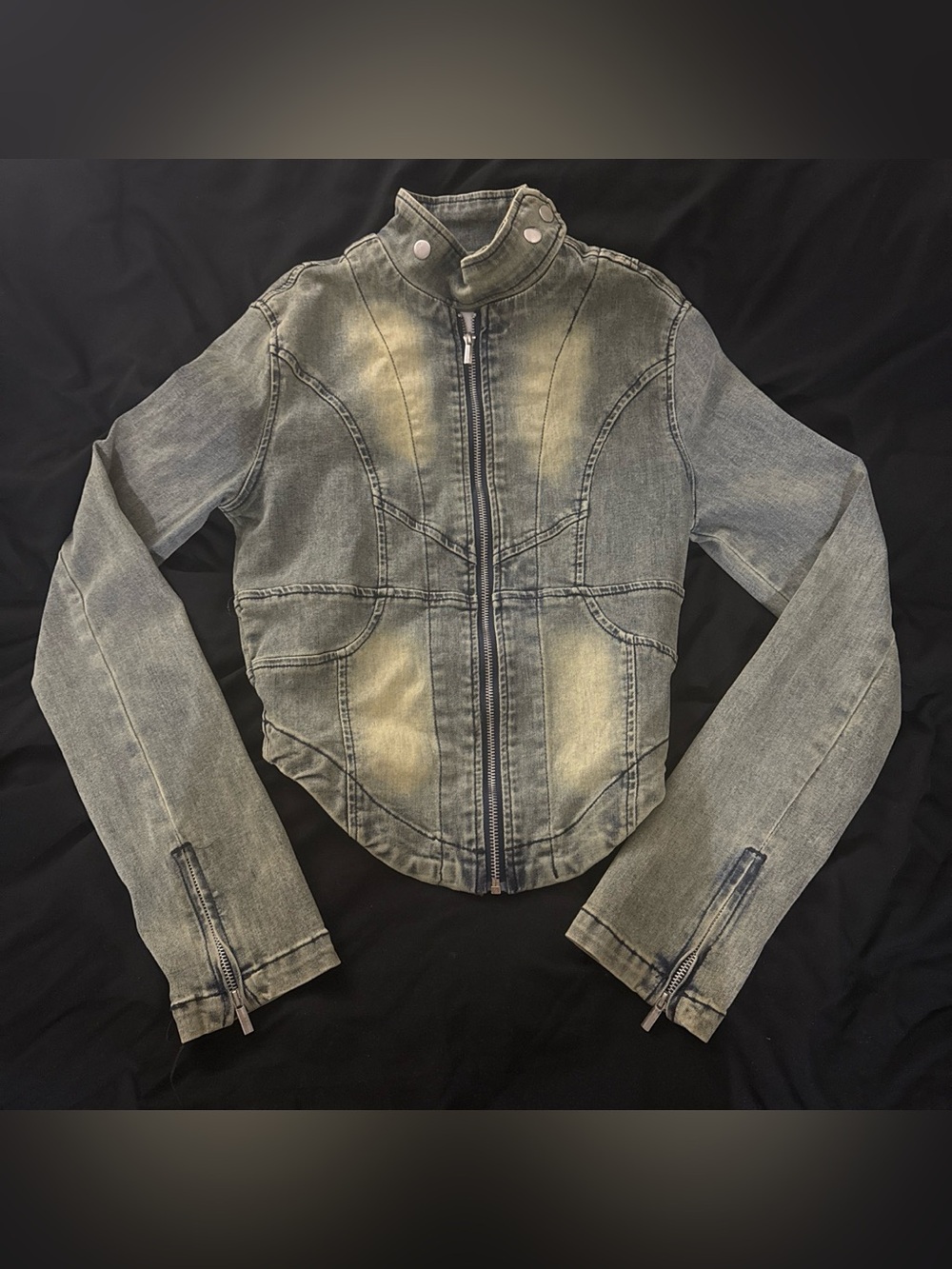 Fashion Nova Washed Denim Moto Jacket